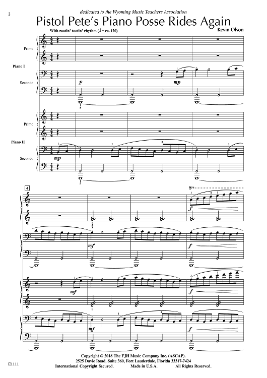 Pistol Pete's Piano Posse Rides Again - Score