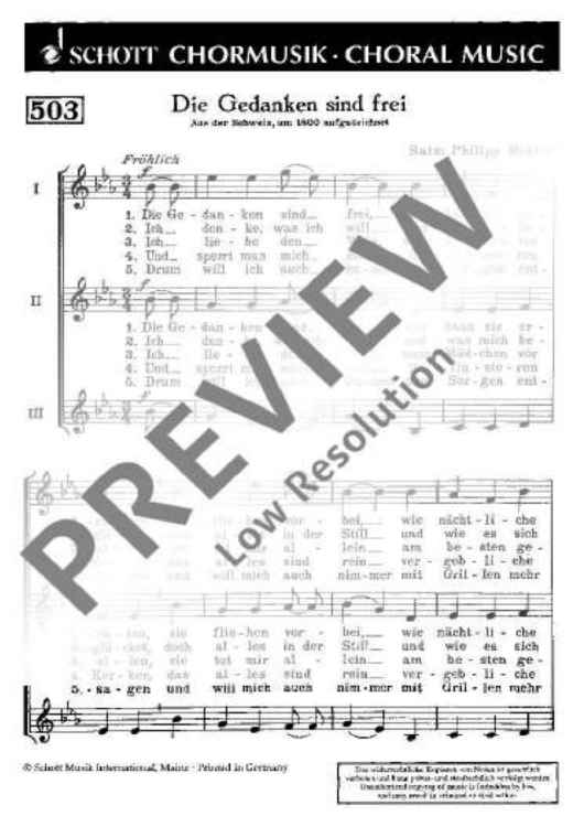 Die Gedanken sind frei - Choral Score