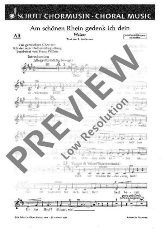 Am schönen Rhein gedenk ich dein - Alto