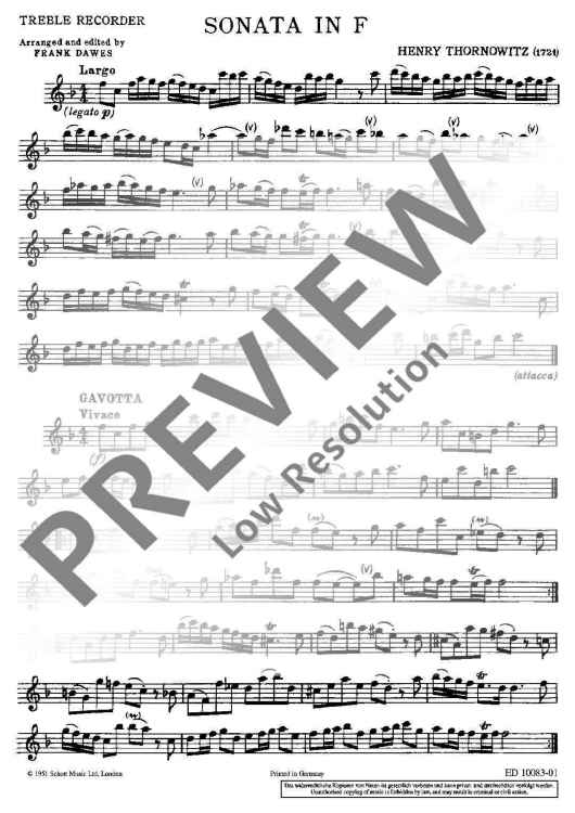 Sonata da Camera in F major - Treble recorder