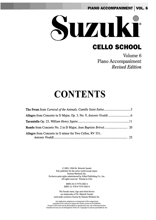 Suzuki Cello School, Volume 6 - Piano Accompaniment
