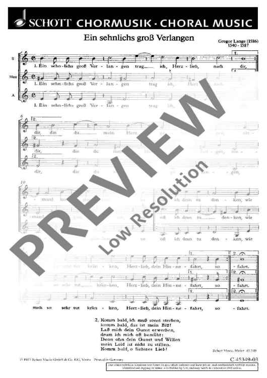 Ein sehnlichs groß Verlangen - Choral Score