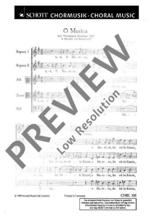 O Musica, du edle Kunst - Choral Score
