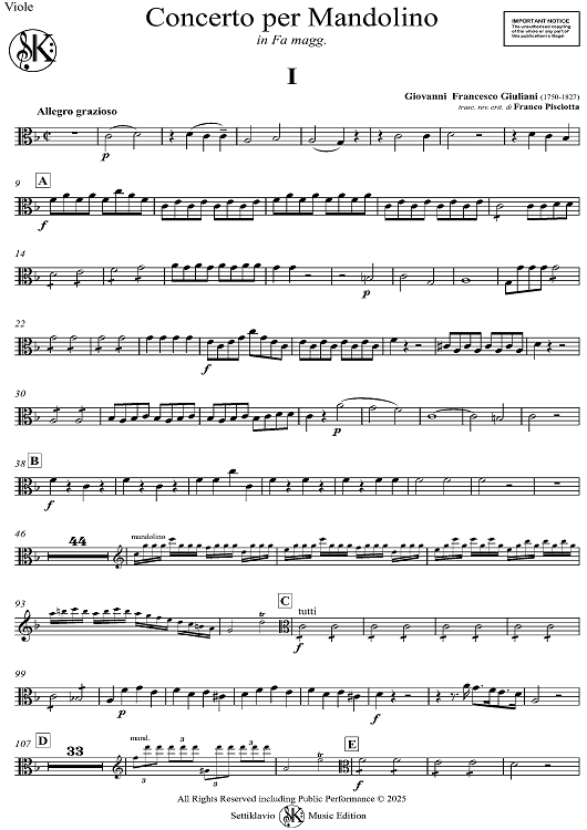 Concerto for Mandolin and Orchestra in F major - Viola