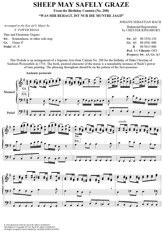 Sheep May Safely Graze, in G Major (from Cantata No. 208)