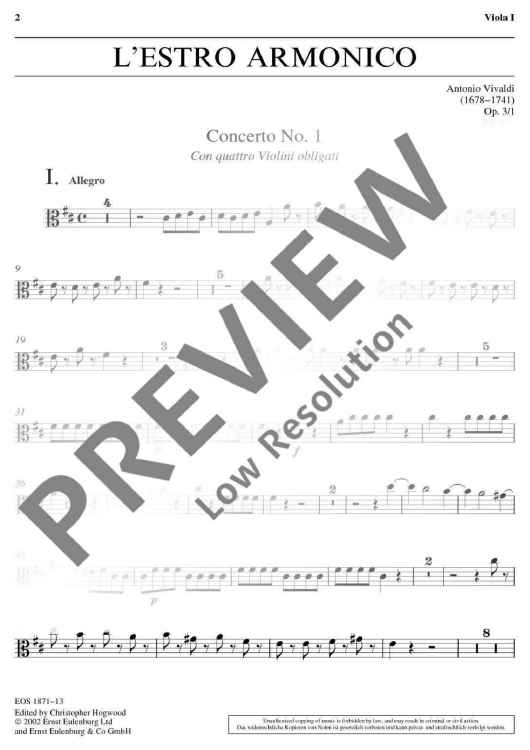 L'Estro Armonico in D major - Viola I