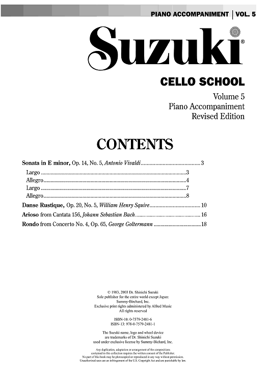 Suzuki Cello School, Volume 5 - Piano Accompaniment