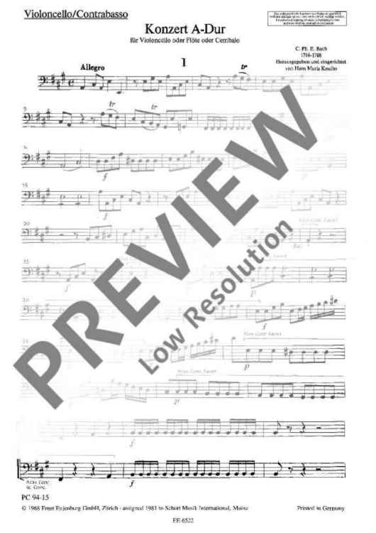 Concerto A Major - Cello/double Basses Rip.