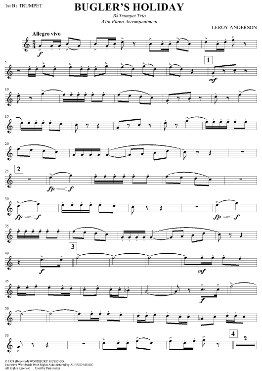 Bugler's Holiday - B-flat Trumpet 1" Sheet Music for Trumpet Trio/Piano