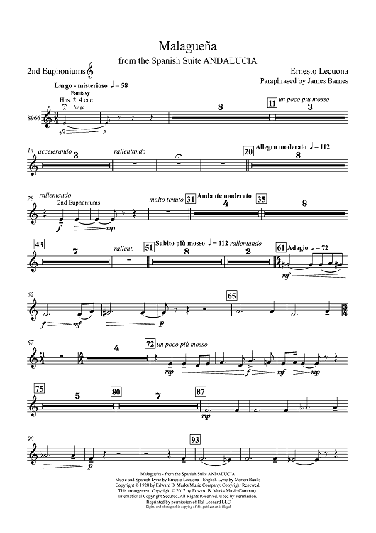 Malaguena: from the Spanish Suite ANDALUCIA - Euphonium 2 TC