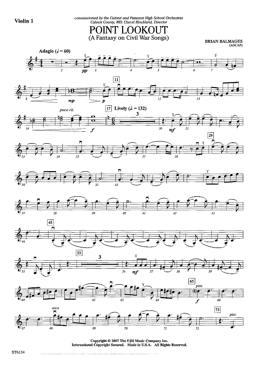 Point Lookout (A Fantasy on Civil War Songs) - Violin 1