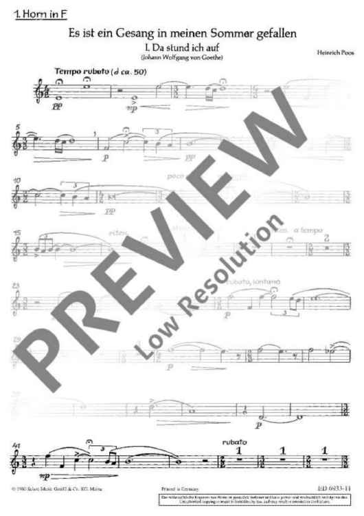 Es ist ein Gesang in meinen Sommer gefallen - Horn I