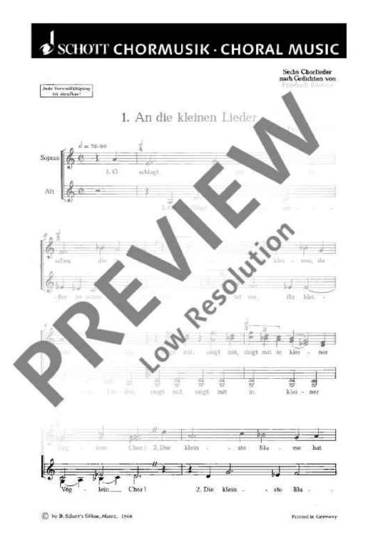 Sechs Chorlieder - Choral Score