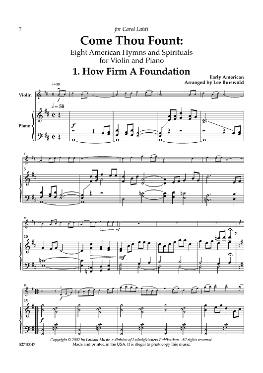 Come Thou Fount: Eight American Hymns and Spirituals for Violin and Piano