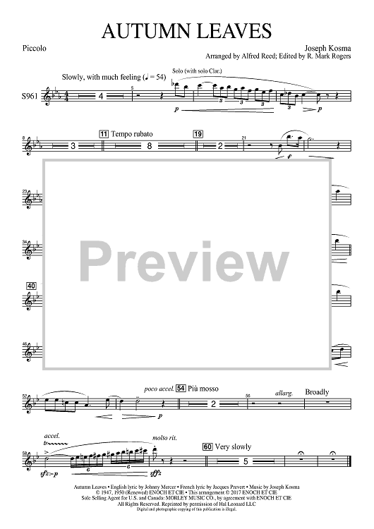 Autumn Leaves (Les feuilles mortes) - Piccolo