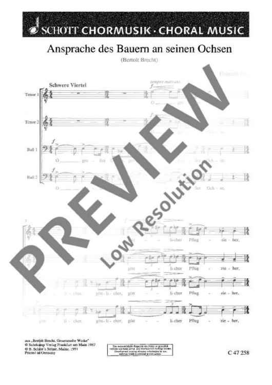 Ansprache des Bauern an seinen Ochsen - Choral Score