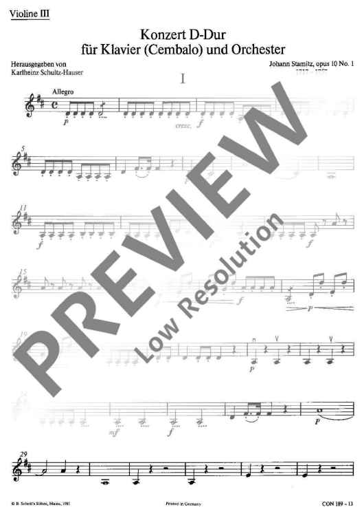Concert D major - Violin Iii