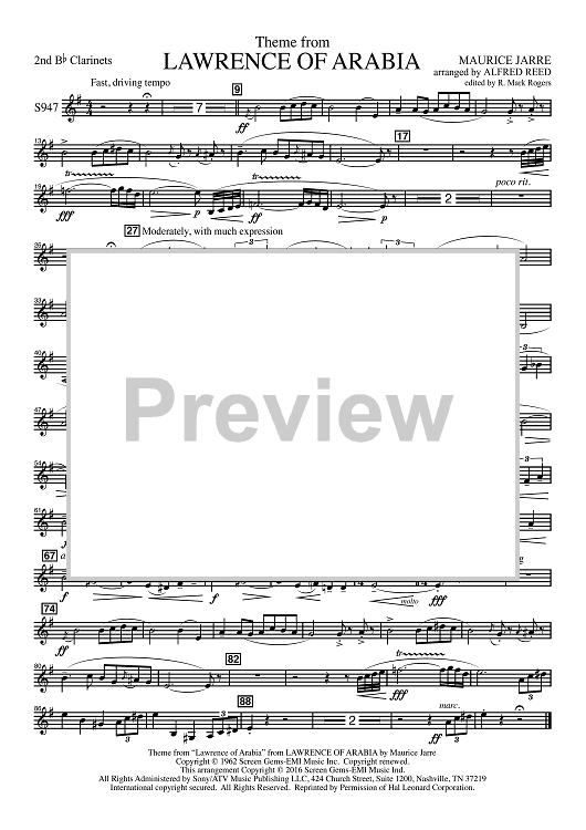 Lawrence of Arabia - Bb Clarinet 2