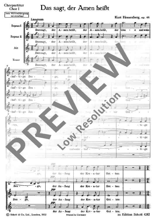Das sagt, der Amen heißt - Choral Score
