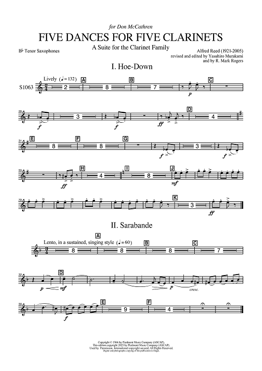 Five Dances for Five Clarinets - Bb Tenor Saxophones