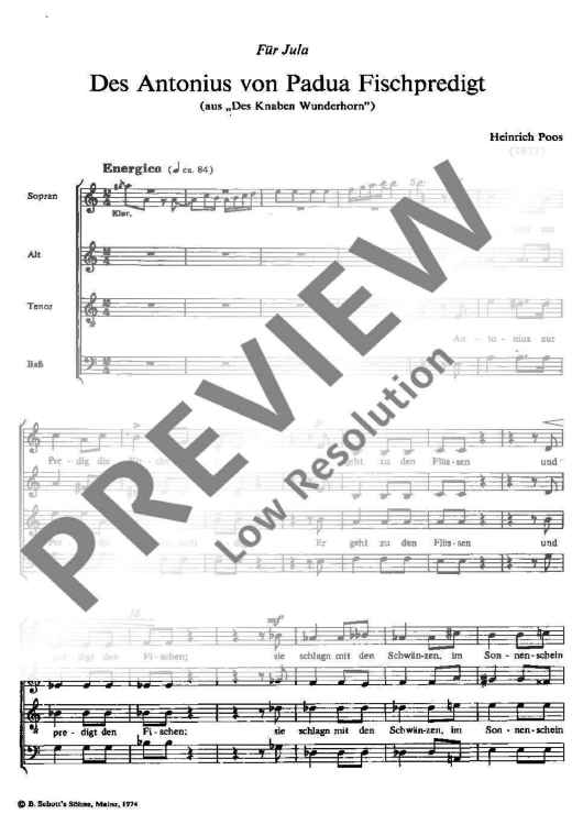 Des Antonius von Padua Fischpredigt - Choral Score