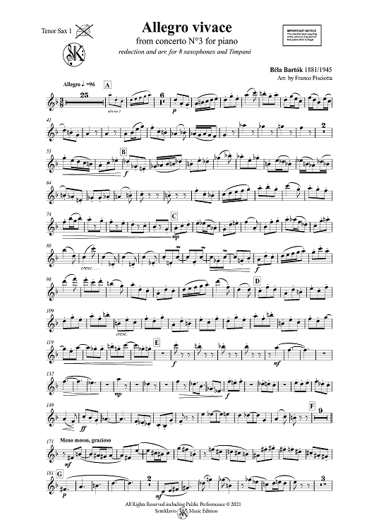 Allegro vivace -  from concerto N°3 for piano - Tenor Sax 1