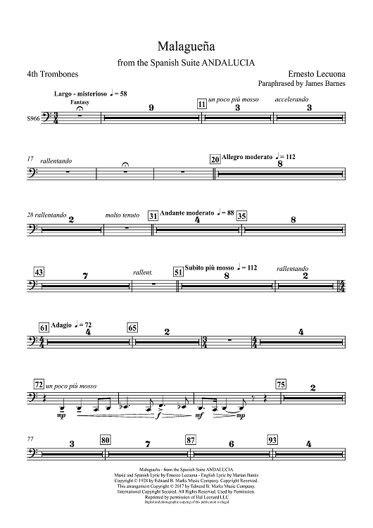 Malaguena: from the Spanish Suite ANDALUCIA - Trombone 4