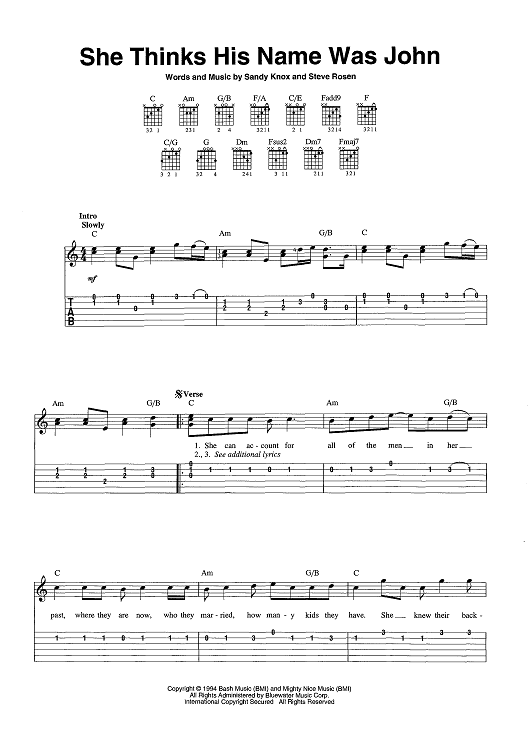 She Thinks His Name Was John" Sheet Music by Reba McEntire