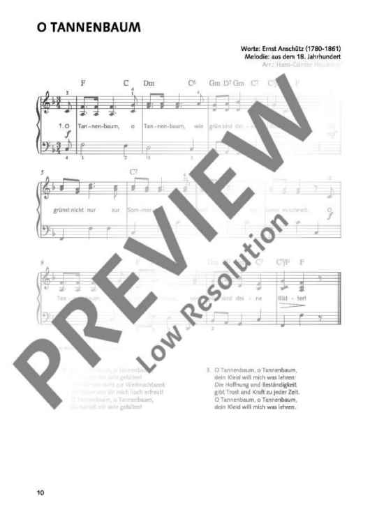 Feuille de partition moderne pour piano et flûte à bec de O Tannenbaum, avec une mise en page claire et des accords faciles à jouer