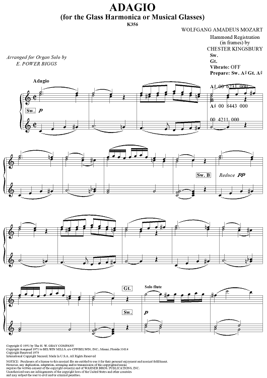 Adagio in C Major (For the Glass Harmonica or Musical Glasses)