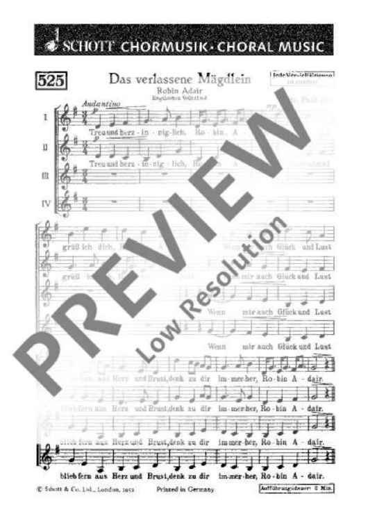 Das verlassene Mägdlein - Choral Score