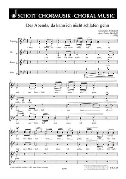 Des Abends, da kann ich nicht schlafen gehn - Choral Score