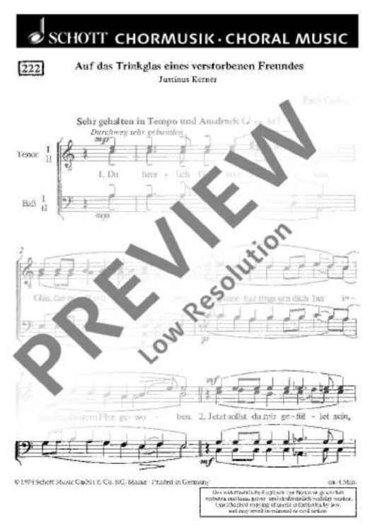 Auf das Trinkglas eines verstorbenen Freundes - Choral Score