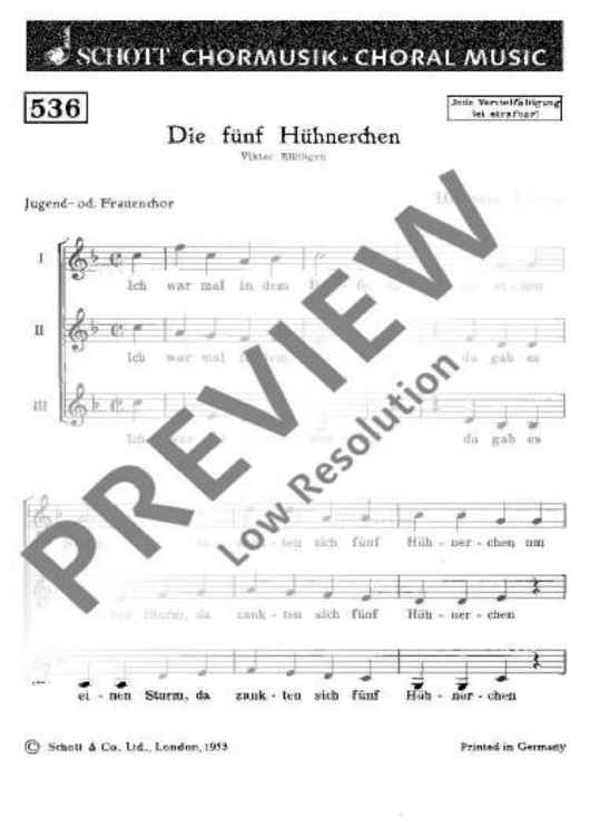 Die fünf Hühnerchen - Choral Score