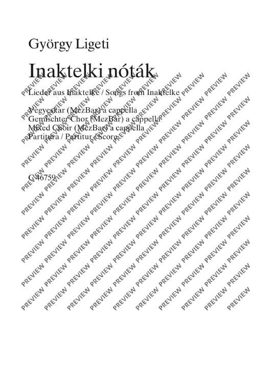 Inaktelki nóták - Choral Score