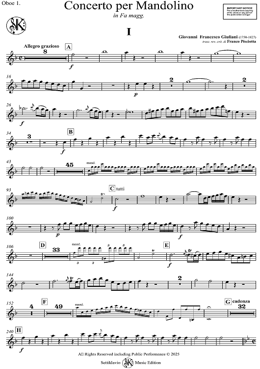 Concerto for Mandolin and Orchestra in F major - Oboe 1