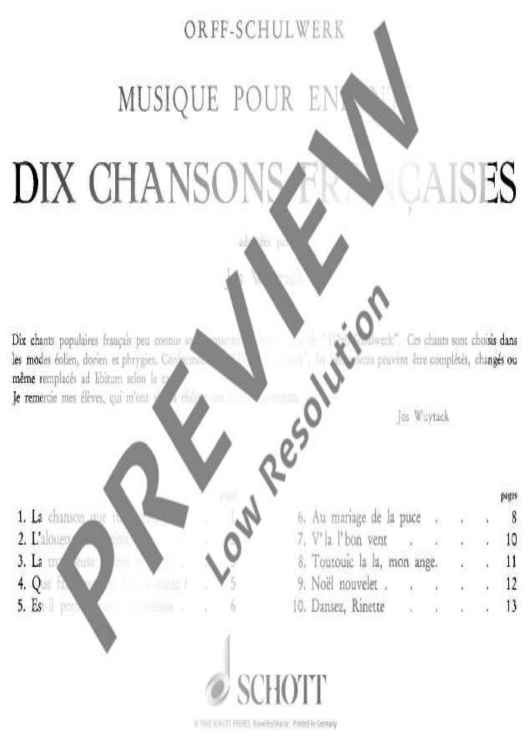 Dix Chansons Françaises - Score