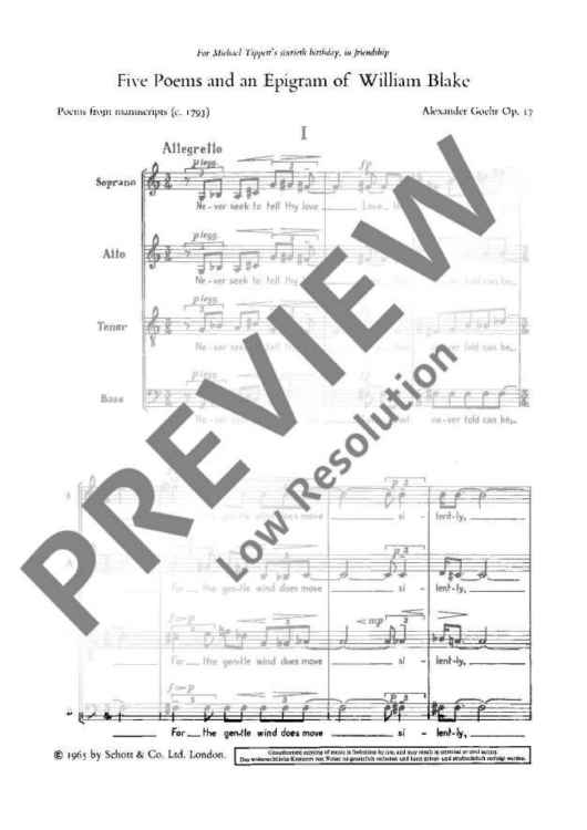 Five Poems and An Epigram of William Blake - Score