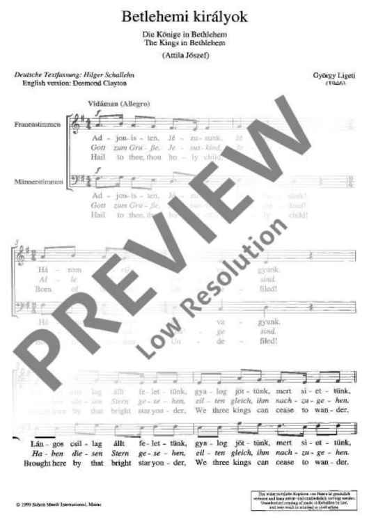 Bethlehemi királyok - Choral Score