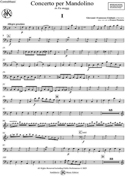 Concerto for Mandolin and Orchestra in F major - Contrabass