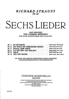 Sechs Lieder nach Gedichten von Clemens Brentano in F sharp major - Piano Reduction