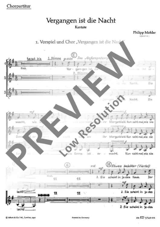 Vergangen ist die Nacht - Choral Score