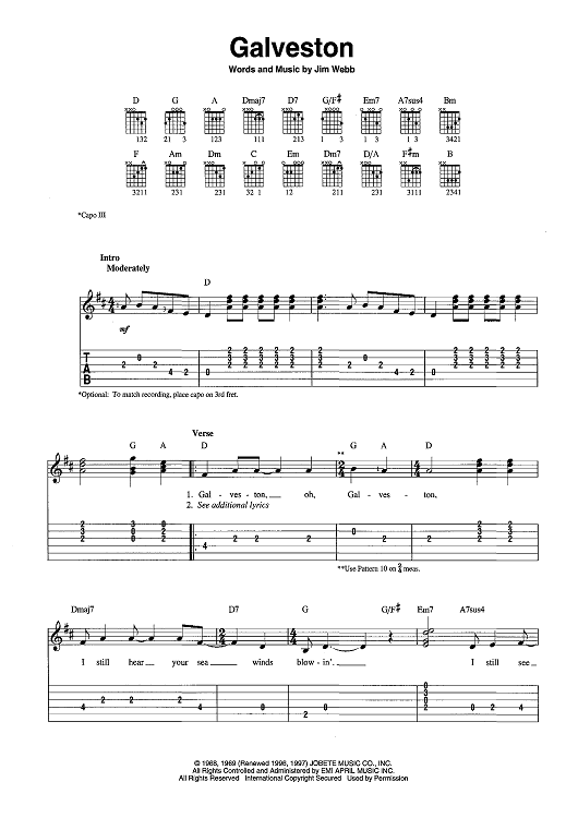 Galveston Sheet Music By Glen Campbell For Easy Guitar Tab Vocal galveston-sheet-music-by-glen-campbell-for-easy-guitar-tab-vocal