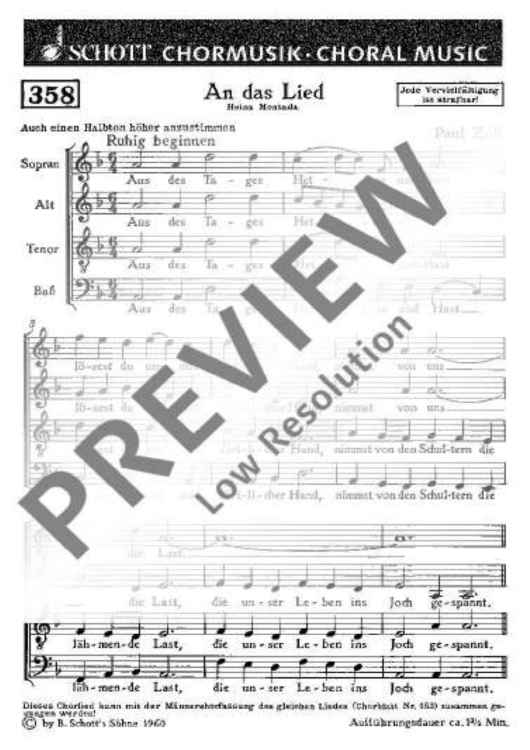 An das Lied - Choral Score