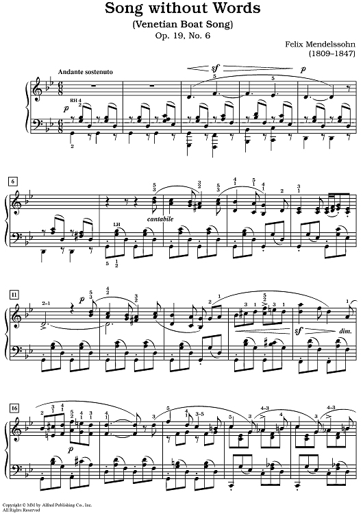 Song Without Words (Venetian Boat Song) [Op.19, No.6]