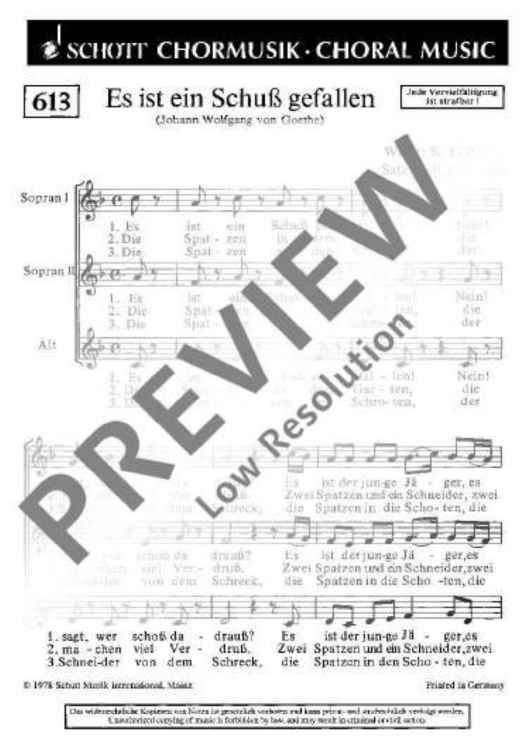 Es ist ein Schuss gefallen - Choral Score