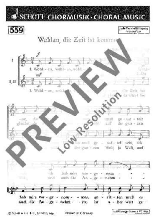 Wohlan, die Zeit ist kommen - Choral Score