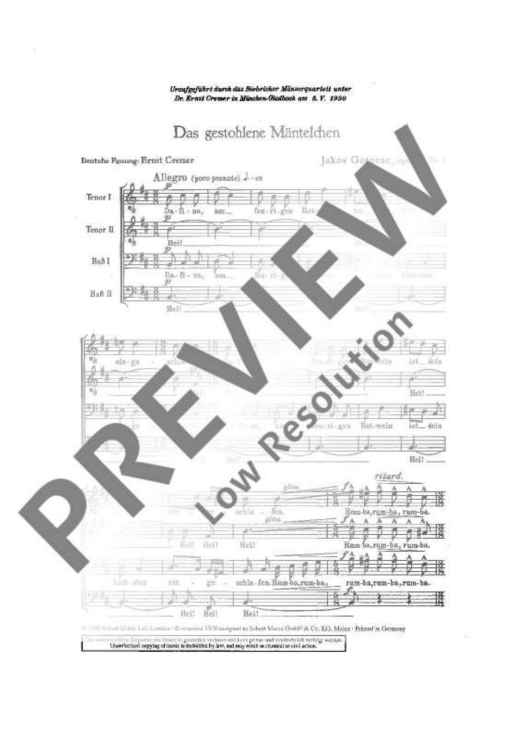 Das gestohlene Mäntelchen - Choral Score