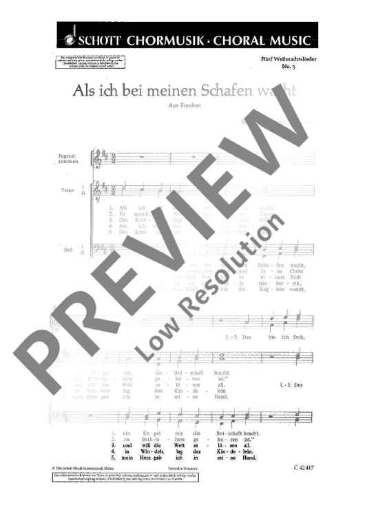 Fünf Weihnachtslieder - Choral Score