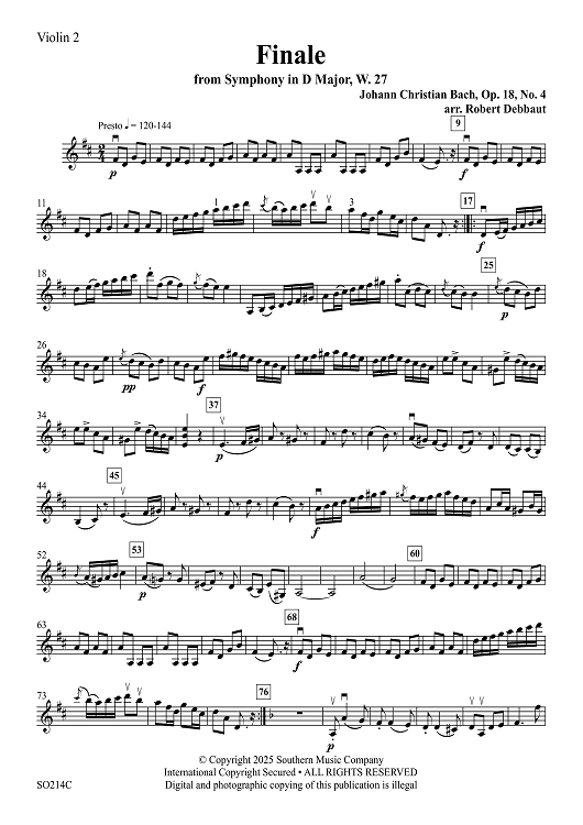 Finale from Symphony in D Major, W. 27 - Violin 2